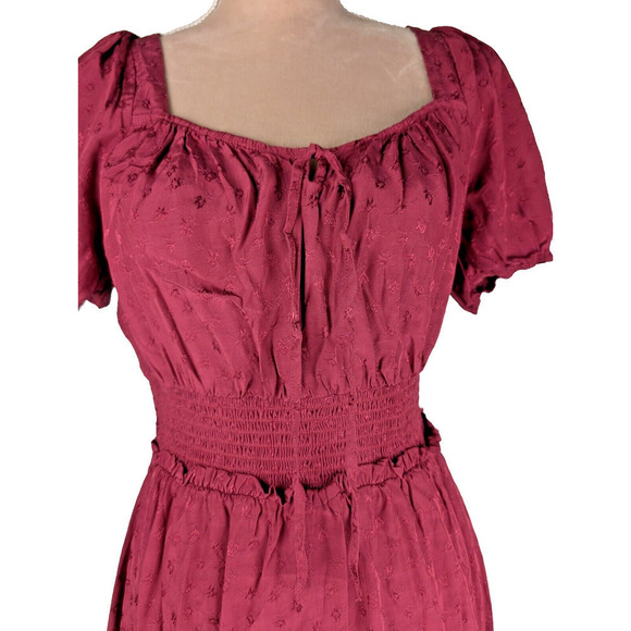 PAIGE Avonne Dobby Tiered Maxi Dress Berry Jam Pink Size M Smocked Satin - Picture 5 of 15